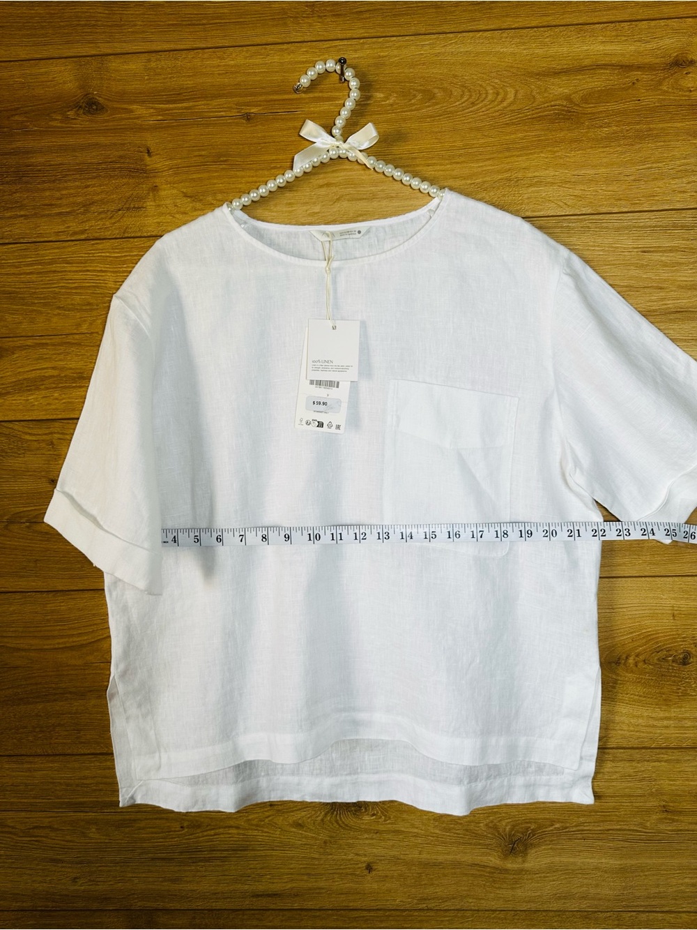 Zara White 100% Linen Short-Sleeve Pocket Tee - Picture 8 of 9